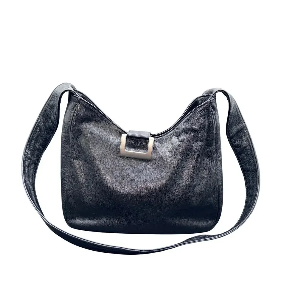Brizzolari Black Leather Hobo Shoulder Bag Made In Italy Slouchy Purse